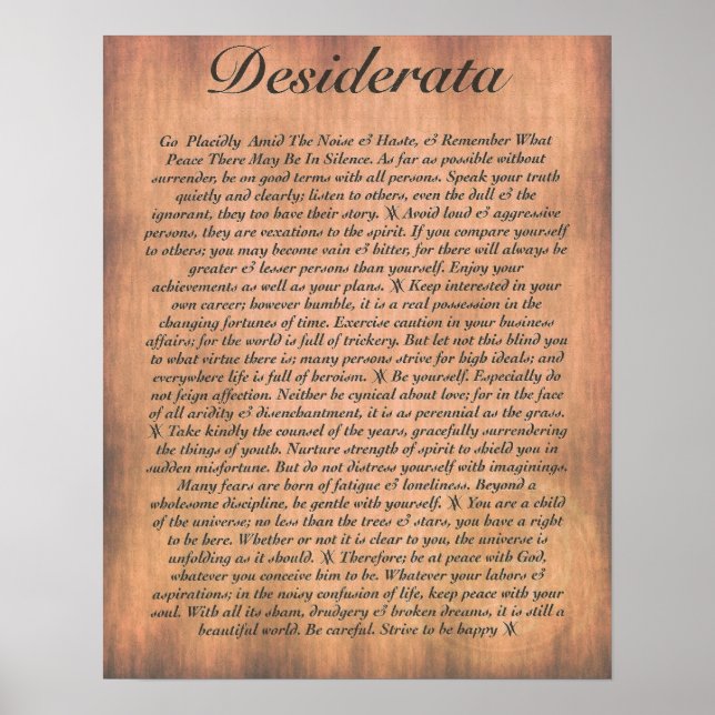 Poster DESIDERATA sur plaque de bois (Devant)