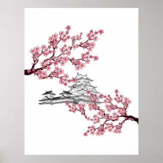 Poster Design d'arbre de fleurs de cerisier - Sakura japo