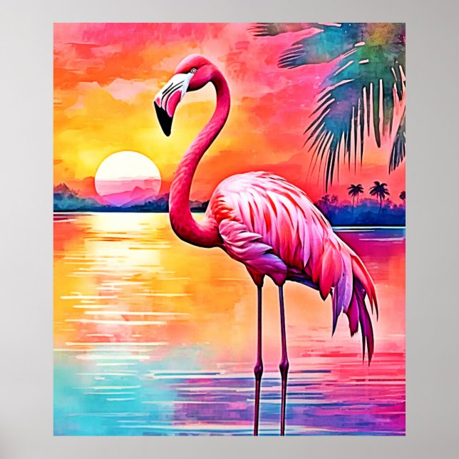 Poster Design d'art Flamant rose Sunset (Devant)