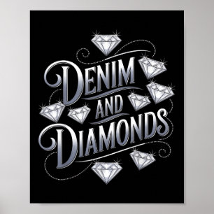 Poster Design de la coupe de glam Denim et Diamants
