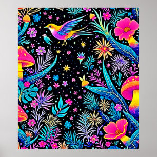 Poster Design de rêve de nuit de la Forêt Magique de Neon