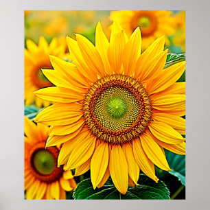 Poster Design de sérénité du terrain de tournesol doré