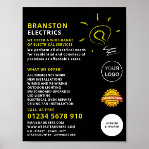 Poster Design d'esquisse d'ampoule, publicité électroniqu