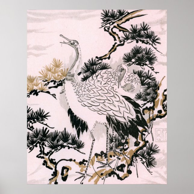 Poster Design d'oiseau de grue japonais (Devant)