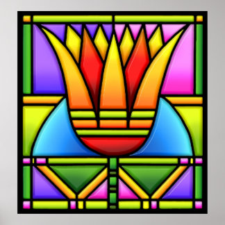 Poster design en verre à tache lotus/tulipe gras