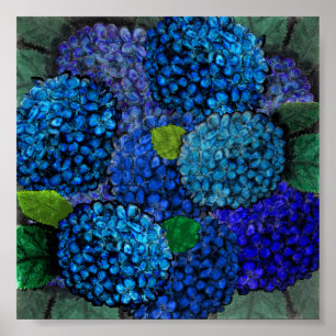 Poster Design floral, Blue Hydrangea Print