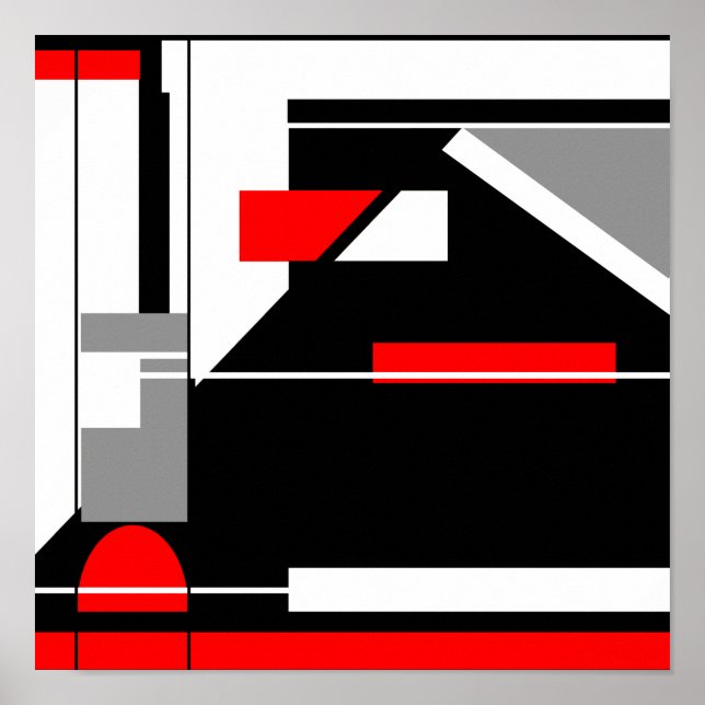 Poster Design géométrique en MCM rouge gris noir blanc (Devant)