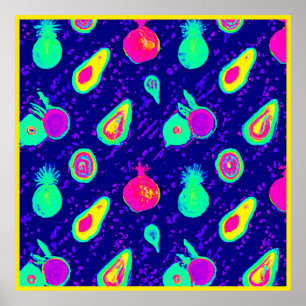 Poster Design Motif de fruits de néon vibreux