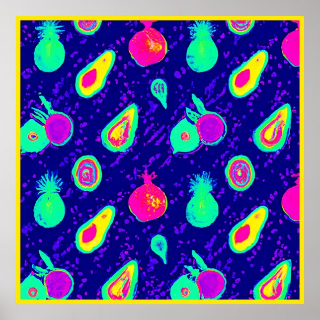 Poster Design Motif de fruits de néon vibreux (Devant)