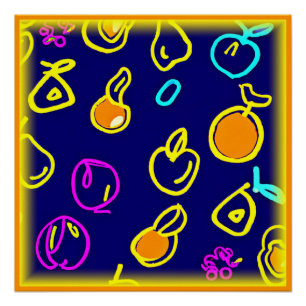 Poster Design Motif dynamique de fruits néons