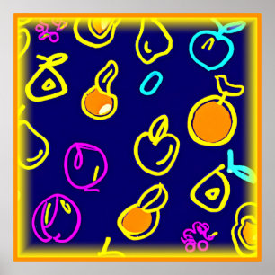 Poster Design Motif dynamique de fruits néons