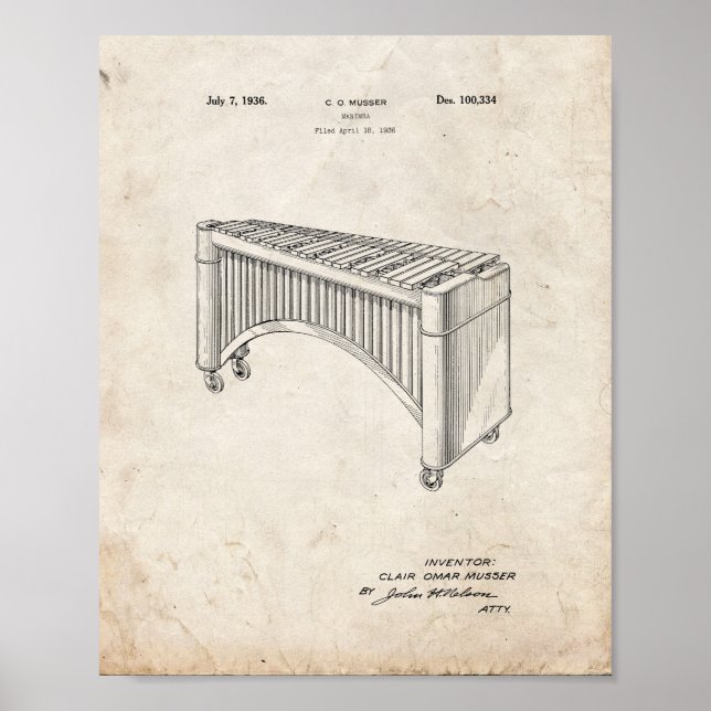 Poster Design Pour Un Brevet Marimba - Vieux Look (Devant)