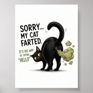 Poster Désolé Mon Chat a Pété Humour de Chat Noir Drôle