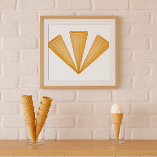 Poster Dessert d'été à la crème glacée triple gaufre