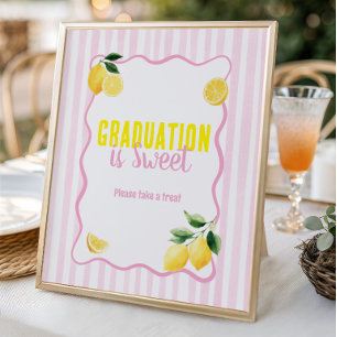 Poster Dessert Rayures Rose Citron Fraîchement Diplômé