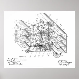 Poster Dessin 1917 d'art de brevet d'avion de machine de