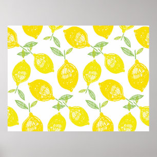 Poster Dessin à la main doodle motif de fruits tropicaux