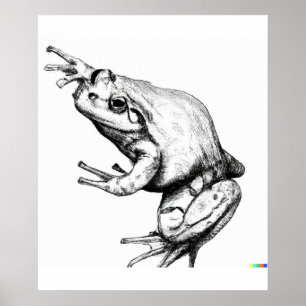 Poster dessin à la main Frog in Ukiyo-E Style art