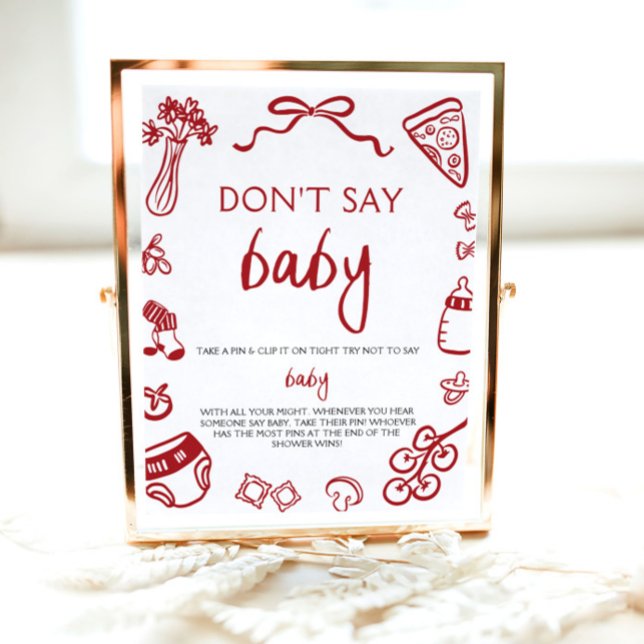 Poster Dessin à la main Italien Baby Dont dire Baby showe (Hand Drawn Italian Baby Dont Say Baby Baby Shower Sign )