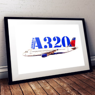 Poster Dessin à l'aquarelle de l'avion Airbus A320