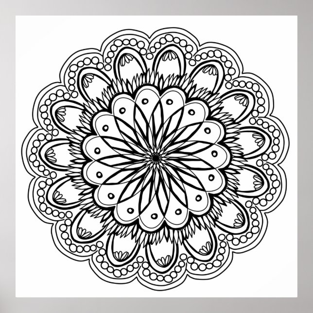 Poster Dessin à main de mandala de fleurs (Devant)