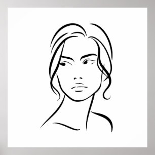 Poster Dessin à visage féminin d'une ligne 4