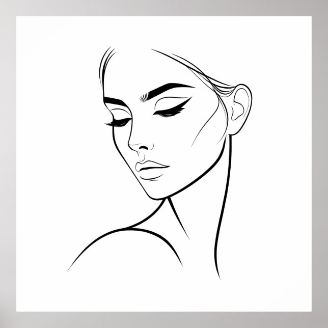 Poster Dessin à visage féminin d'une ligne no3 (Devant)