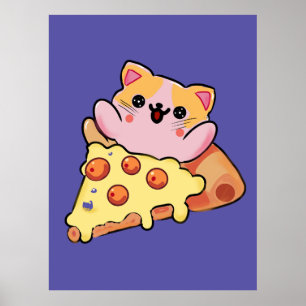 Poster Dessin animé de chat kawaii personnalisé qui enlac