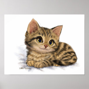 Poster Dessin animé de chaton tabby mignon