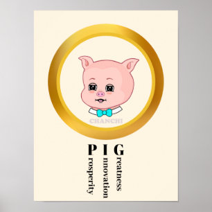 Poster Dessin animé de cochon mignon