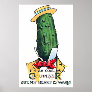 Poster Dessin animé de concombre avec message d'amour, dr