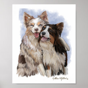 Poster Dessin animé de deux amis Border Collie