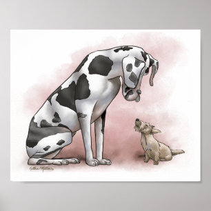 Poster Dessin animé de Dogue Allemand et Terrier Écossais