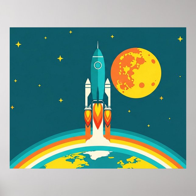 Poster Dessin animé de fusée spatiale mignonne (Devant)