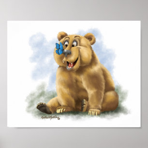 Poster Dessin animé de papillon et d'ours