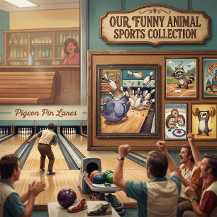 Poster Dessin animé de pigeons drôles jouant au bowling s