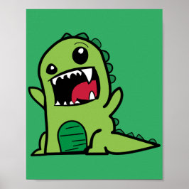 Poster dessin animé dino dinosaure vert