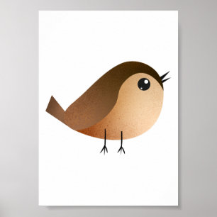 Poster Dessin animé d'oiseau moineau mignon
