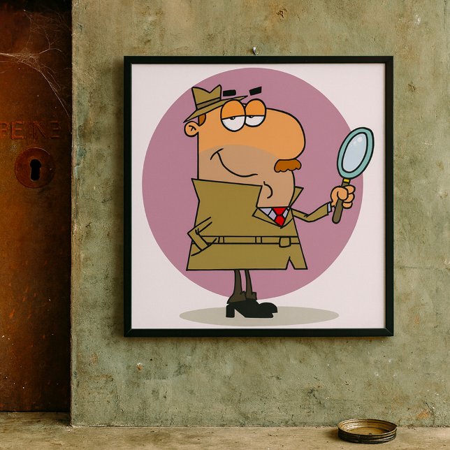 Poster Dessin animé drôle de détective avec loupe (Créateur téléchargé)