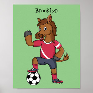 Poster Dessin animé d'un cheval drôle et mignon jouant au