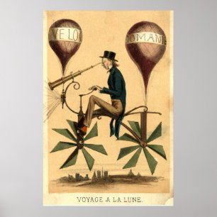 Poster Dessin animé français vintage "Voyage à la Lune"