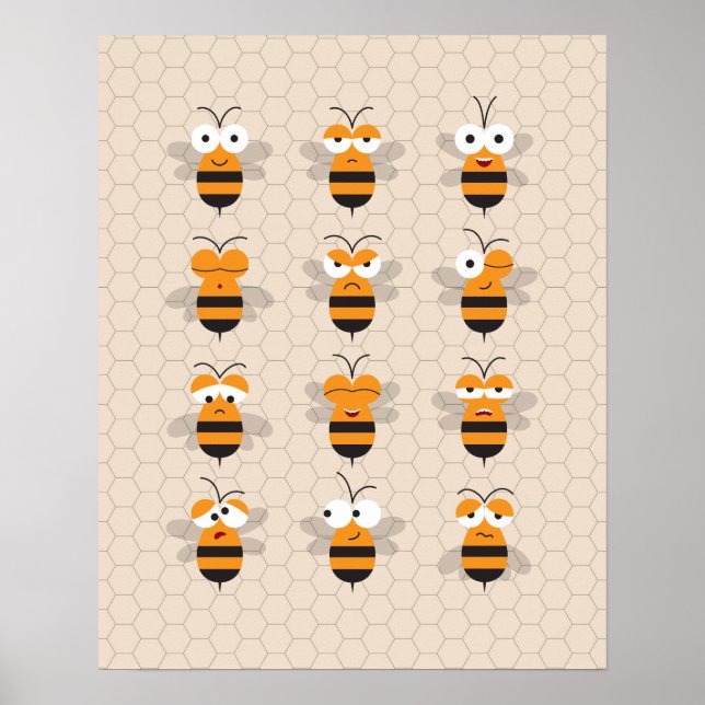 Poster Dessin animé Mignon Drôle Abeille à miel Rayon de  (Devant)