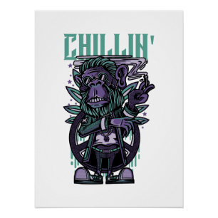 Poster Dessin animé singe cool singe drôle avec des lunet