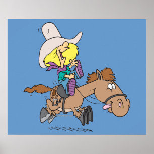Poster dessin animé sur la promenade en poney mignon