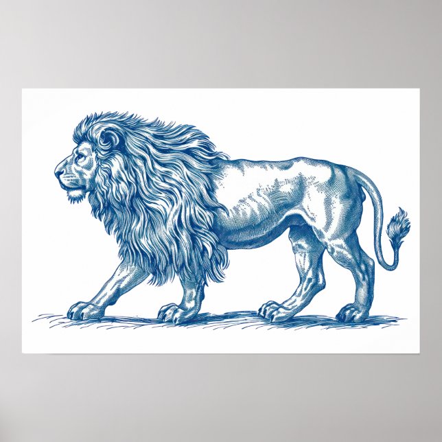 Poster Dessin antique d'un Lion (Devant)