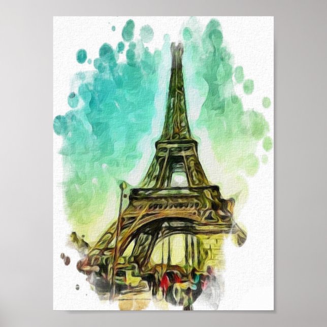 Poster Dessin aquarelle, tour eiffel Paris (Devant)