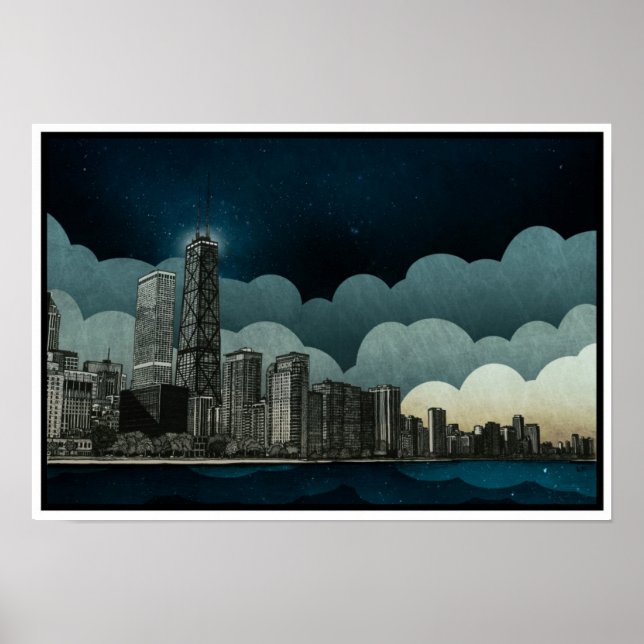 Poster Dessin architectural de Chicago Skyline (Devant)