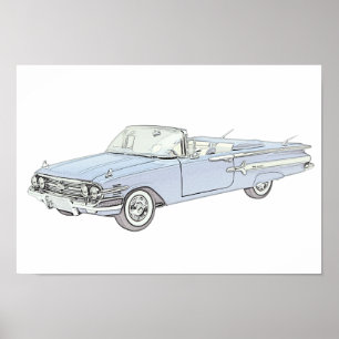 Poster Dessin au crayon 1960 convertible d'impala de