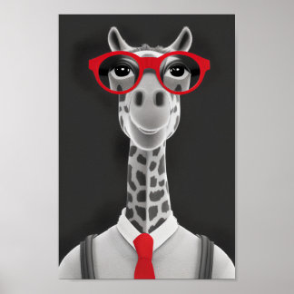 Poster Dessin au crayon de la Giraffe de hanche | Red Nec