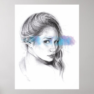 Poster Dessin au crayon de portrait de fille